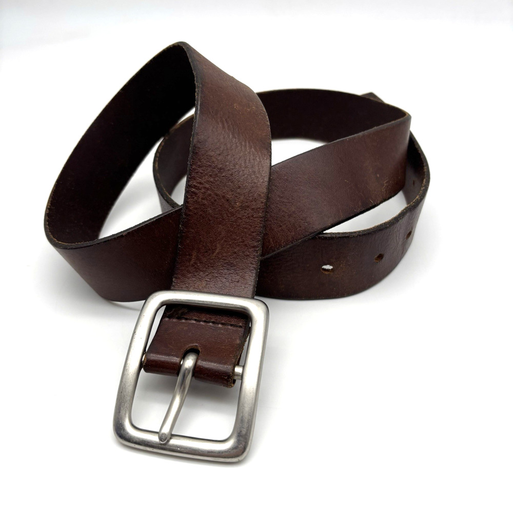 Vintage 90s GAP Brown Genuine Cow Leather Brass Buckle Belt 40 Made in USA